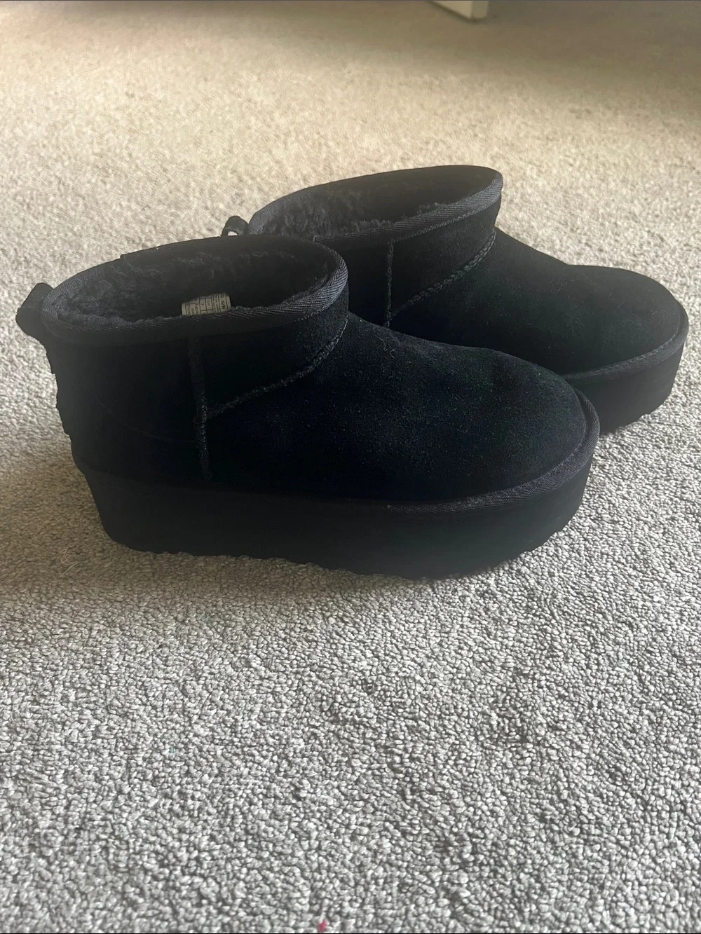 UGG Black Platform Ultra Mini Suede Boots Women’s 9 NWOT